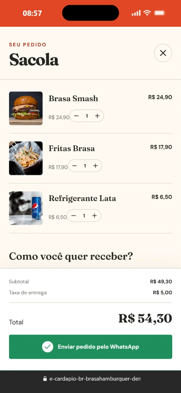 Sacola de pedido com os itens escolhidos