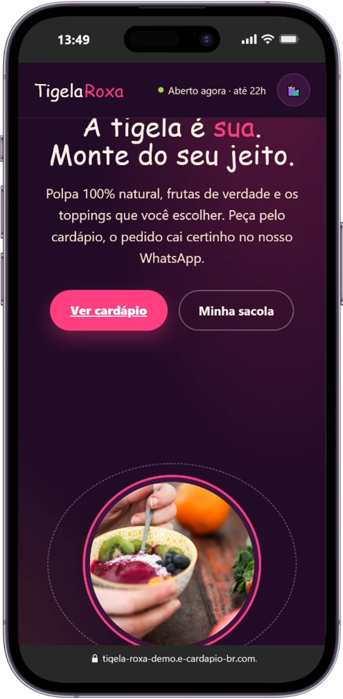 Tela 1 da demonstração Tigela Roxa