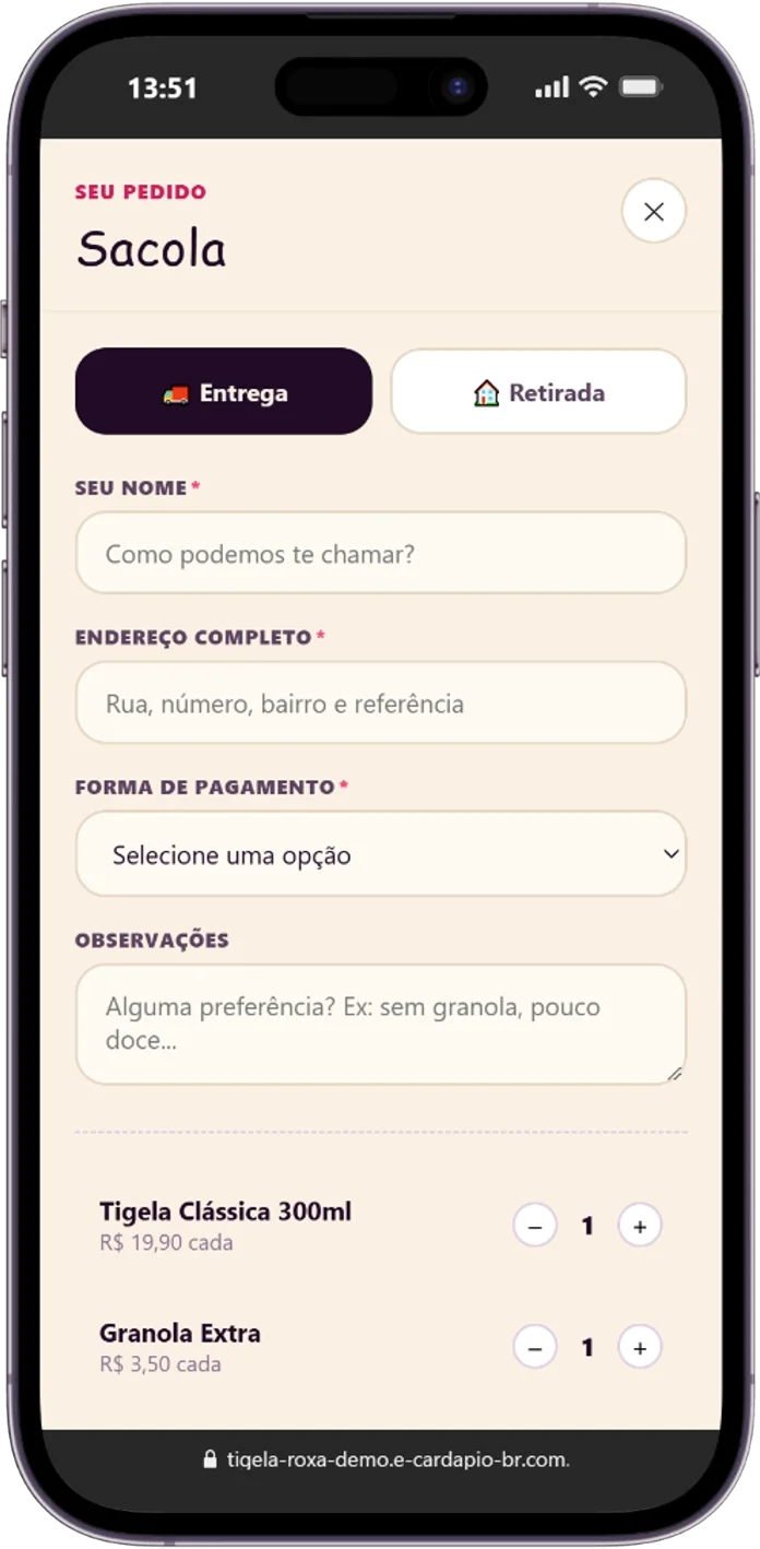 Tela 4 da demonstração Tigela Roxa