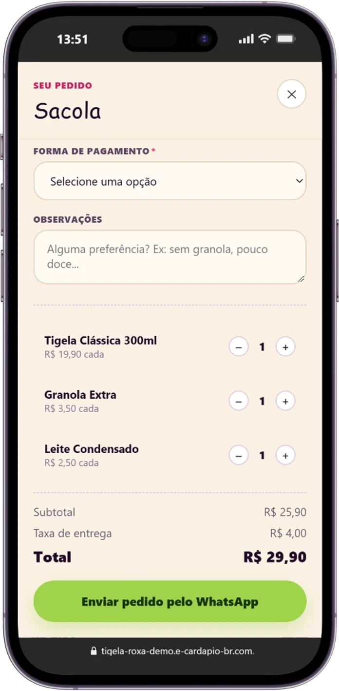 Tela 5 da demonstração Tigela Roxa