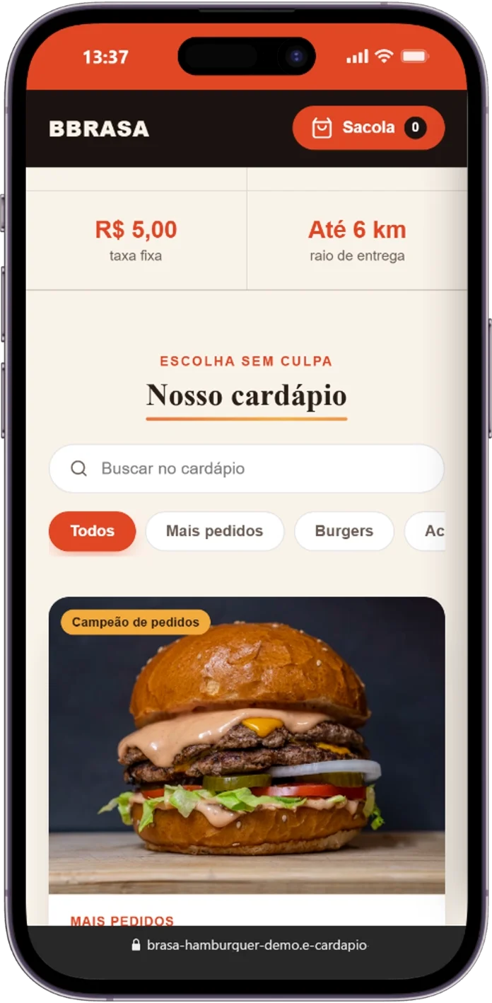 Tela 2 da demonstração Brasa Hamburguer