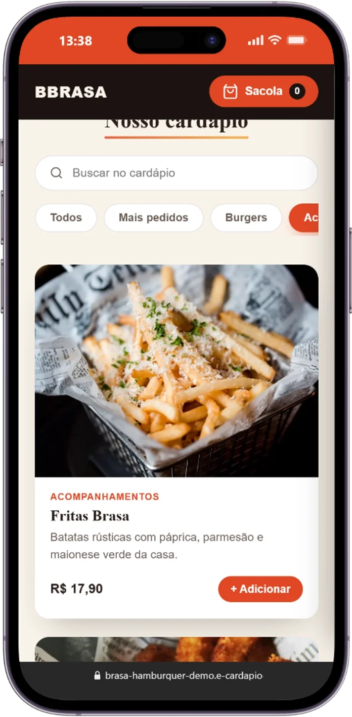 Tela 3 da demonstração Brasa Hamburguer