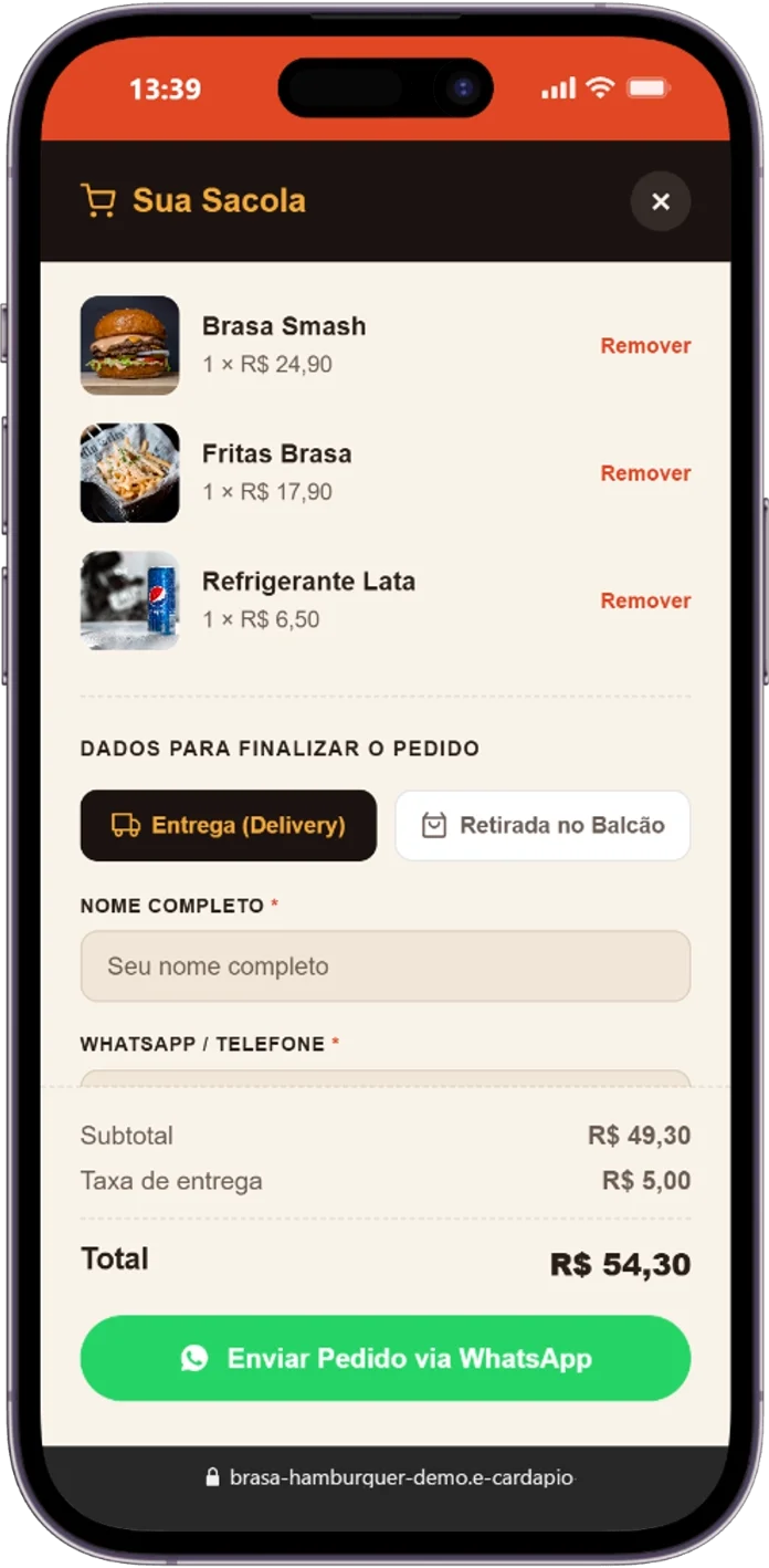 Tela 4 da demonstração Brasa Hamburguer