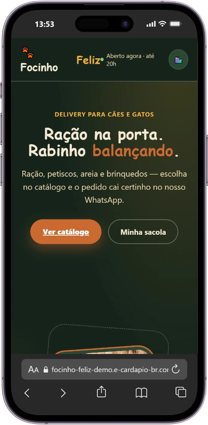 Tela 1 da demonstração Focinho Feliz